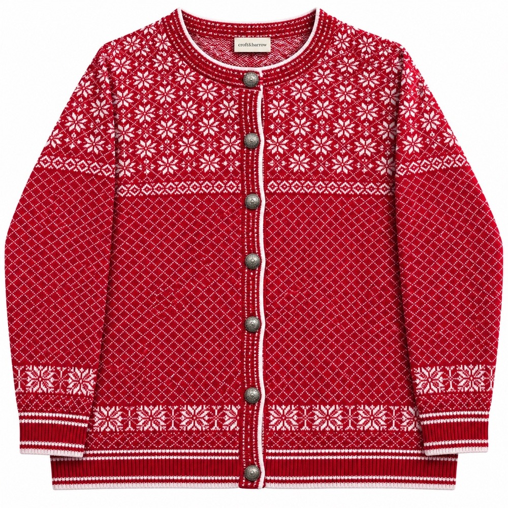 Croft & Barrow Red White Fair Isle Cardigan Sweater Womens M Nordic Christmas